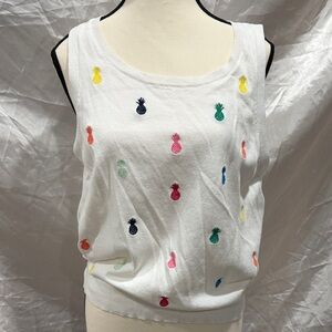 LOFT White Multicolor Pineapple Tank Top